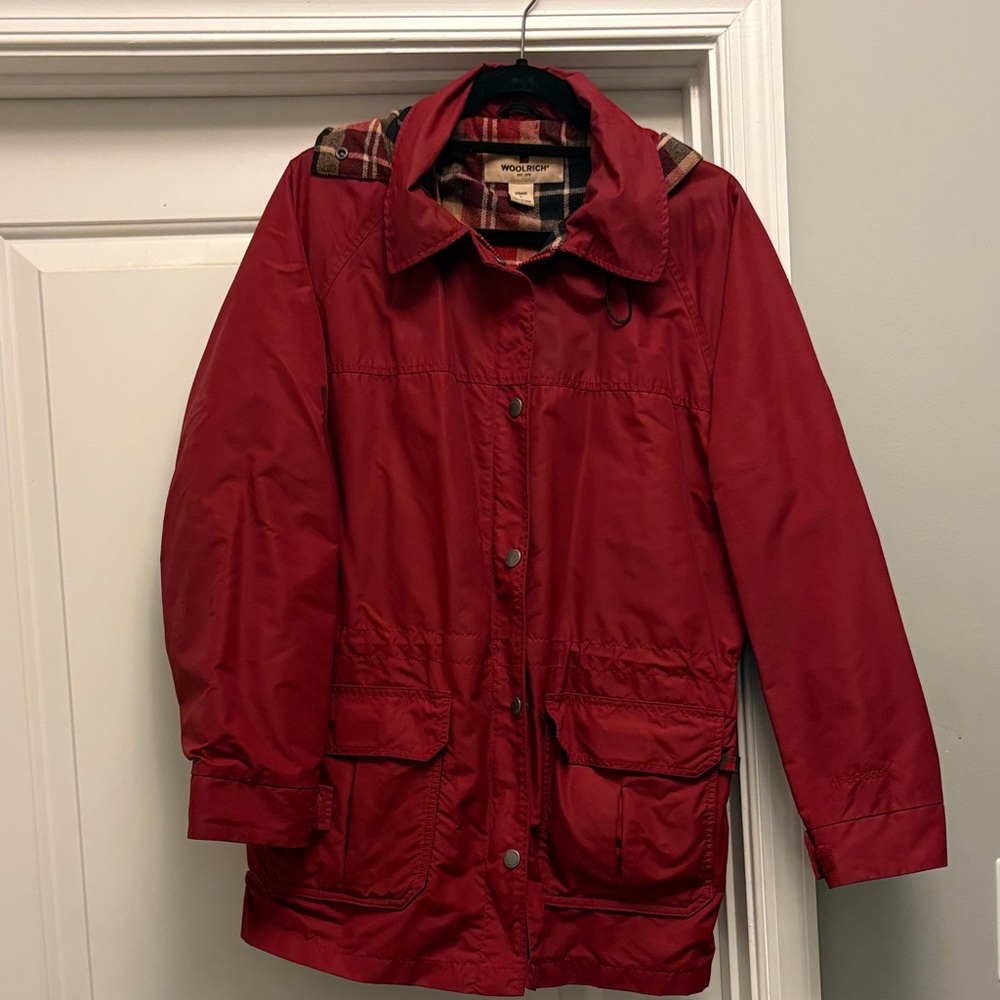 Woolrich Red Jacket with Plaid Accents- Rain or Snow Jacket.
